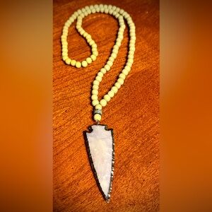 Vintage Cream Boho Tribal Native American Beaded Necklace